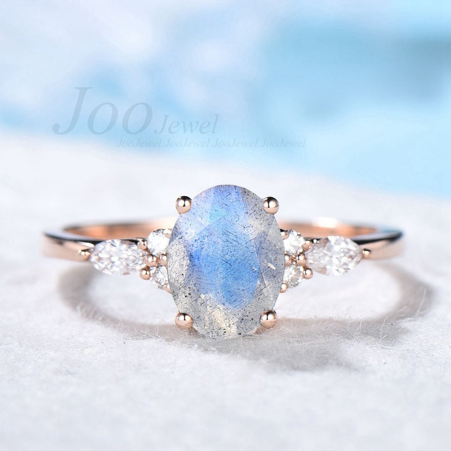 Natural Oval Labradorite Engagement Ring Sterling Silver Oxidized Ring Blue Labradorite Moonstone Ring Real Gemstone Unique Gift For Women