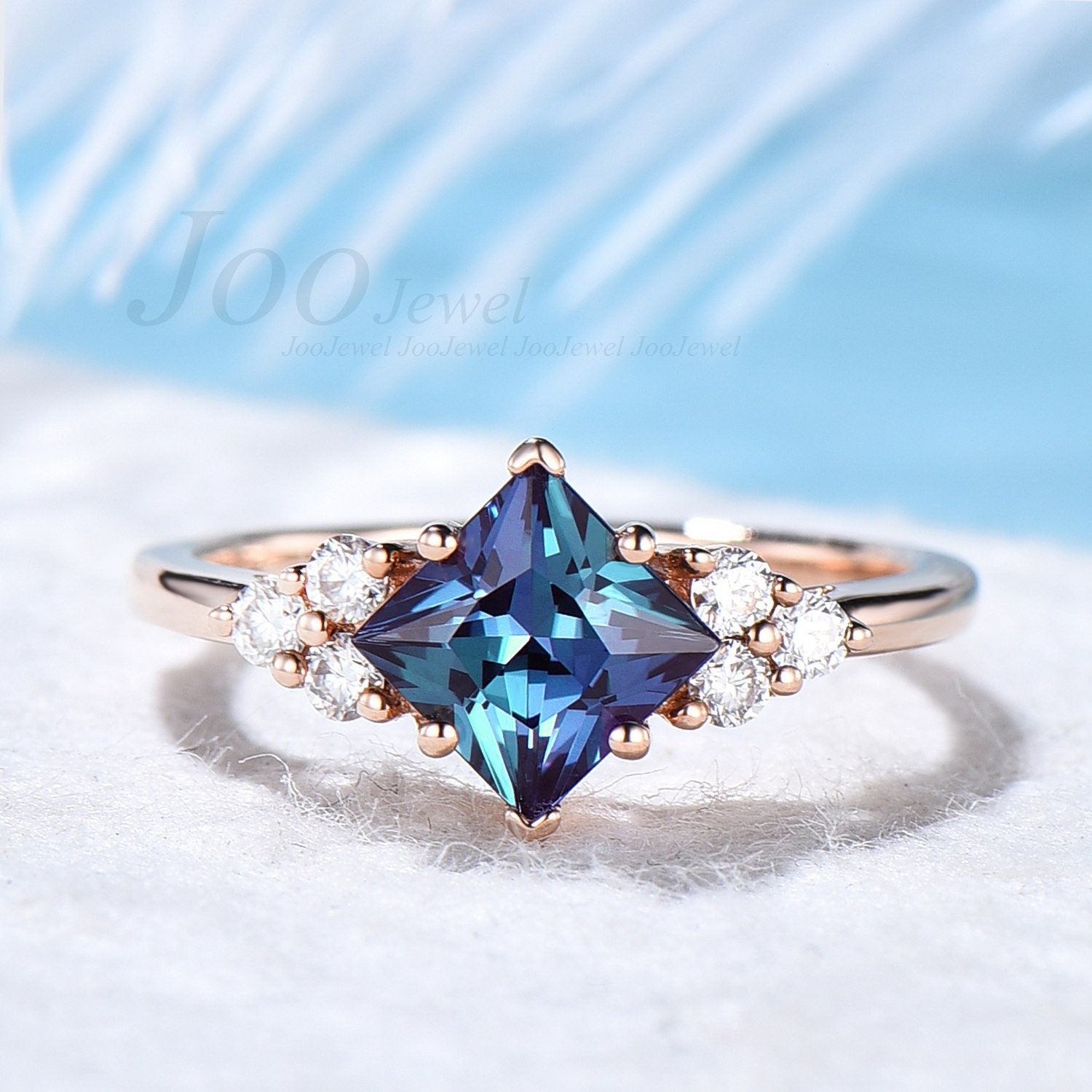 Princess Cut Alexandrite Engagement Ring Color Changing Alexandrite Ri ...