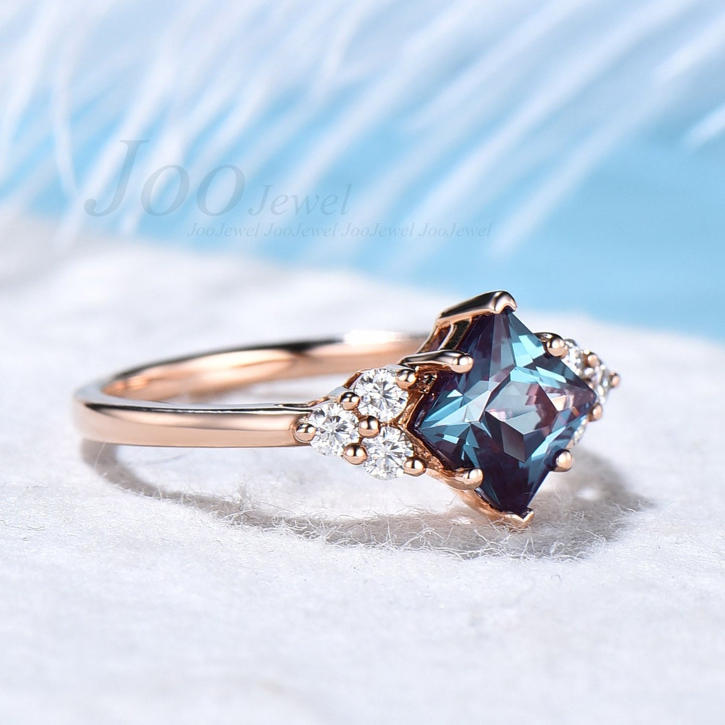 Princess Cut Alexandrite Engagement Ring Color Changing Alexandrite Ring Vintage Rose Gold Moissanite Promise Ring June Birthstone Jewelry