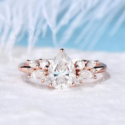 Pear Shaped Moissanite Engagement Ring 1.25ct Moissanite Diamond Wedding Ring April Birthstone Cluster Diamond Ring Anniversary Gift Women