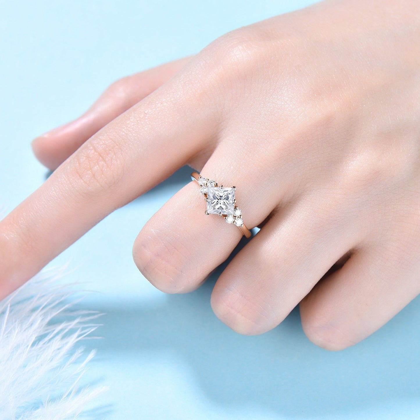 2ct Princess Cut Moissanite Engagement Rings Rose Gold Moissanite Diamond Cluster Wedding Ring Bridal Anniversary Promise Ring Gift for Her