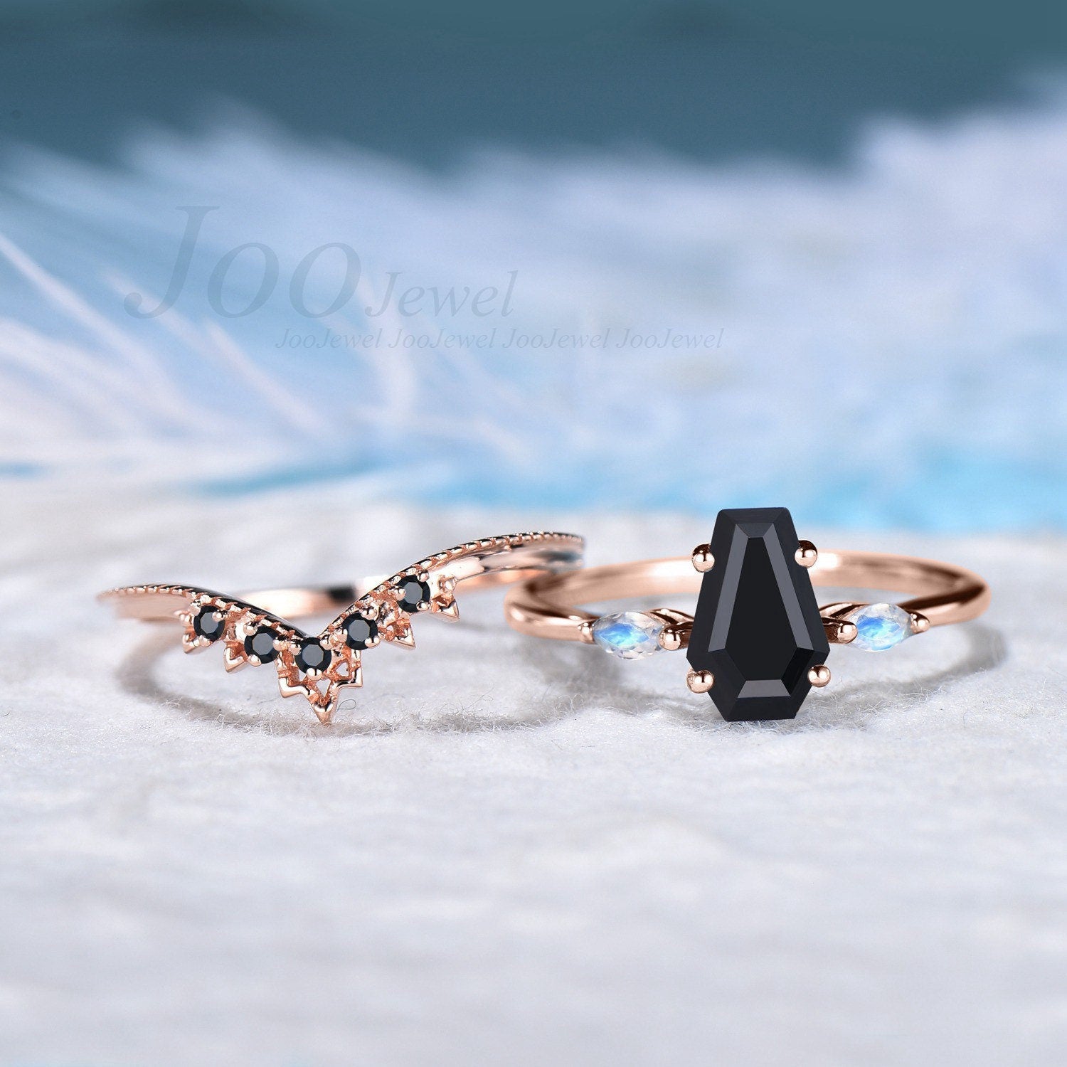 Moonlight 3-piece onyx gemstone ring online set