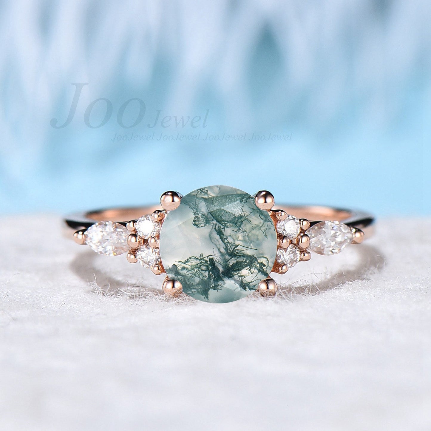 Round Shaped Natural Moss Agate Ring in Sterling Silver Unique Gemstone Wedding Ring 7mm Round Engagement Ring Woman Natural Healing Stones