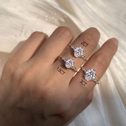 Oval Wedding Ring 3ct Dainty Moissanite Engagement Ring April Birthstone Cluster Moissanite Diamond Ring Anniversary Gift for Women Wife
