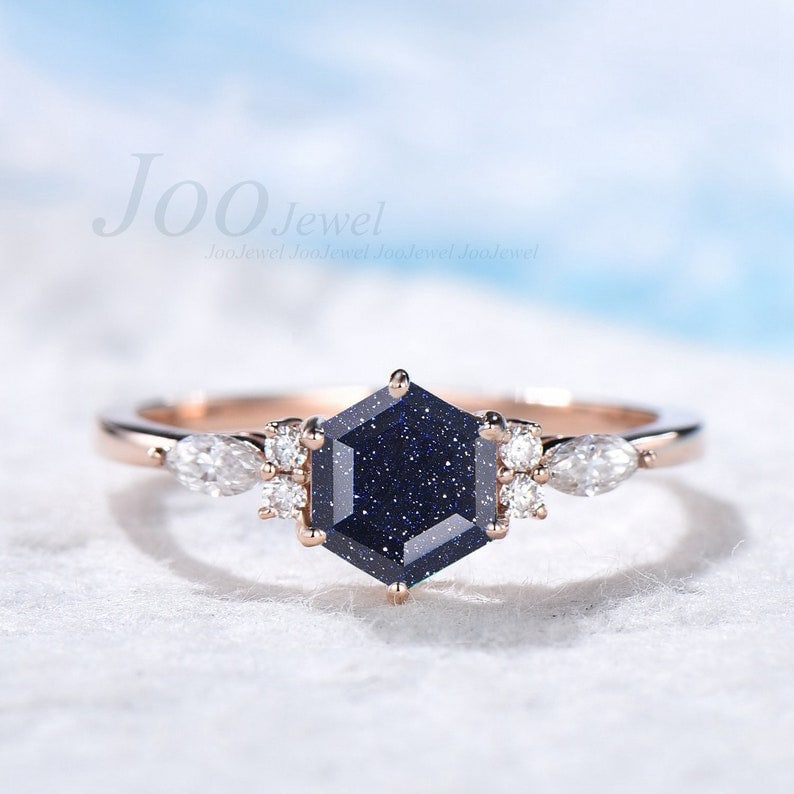Sterling Silver 1.5ct Galaxy Blue Sandstone Ring Oval Gemstone Jewelry Vintage Cluster Engagement Ring Personalized Gift for Her Women