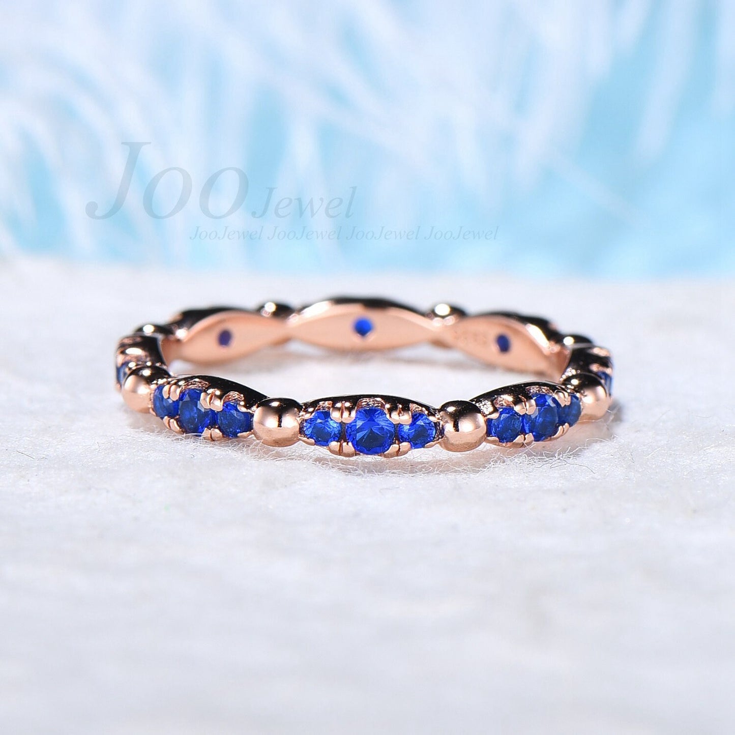 Natural Blue Sapphire Wedding Band Real Sapphire Eternity Ring Women Stacking Minimalist Jewelry September Birthstone Jewelry Gift for Her