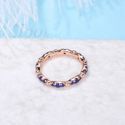 Natural Blue Sapphire Wedding Band Real Sapphire Eternity Ring Women Stacking Minimalist Jewelry September Birthstone Jewelry Gift for Her