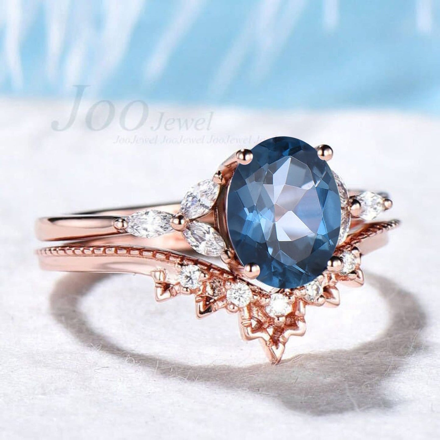 Sterling Silver Dainty Natural London Blue Topaz Engagement Ring Set December Birthstone Wedding Ring Topaz Gemstone Jewelry Gift for Her
