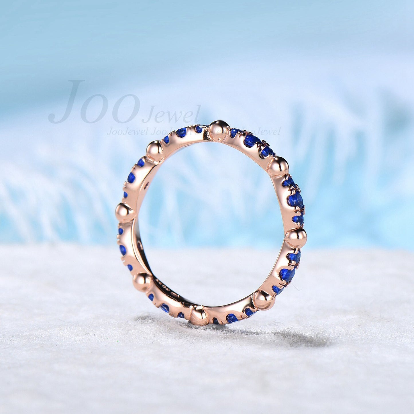 Natural Blue Sapphire Wedding Band Real Sapphire Eternity Ring Women Stacking Minimalist Jewelry September Birthstone Jewelry Gift for Her