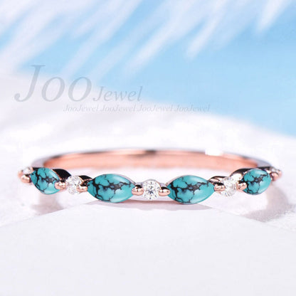Marquise Cut Turquoise Wedding Band Vintage Half Eternity Turquoise Ring December Birthstone Matching Band Stackable Ring Anniversary Gift