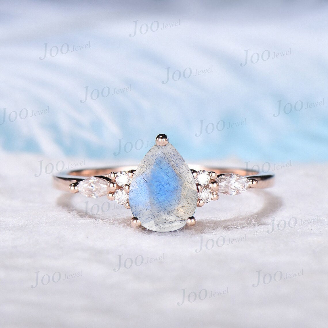 Natural Blue Labradorite Ring Sterling Silver Pear Wedding Ring Labradorite Engagement Ring Moonstone Gemstone Jewelry Custom Gift For Women