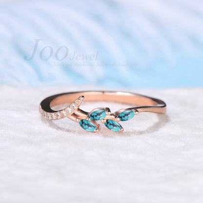 Minimalist Natural Turquoise Ring Sterling Silver Green Turquoise Leaf Wedding Band Dainty Moisssanite Wedding Ring Nature Inspired Jewelry