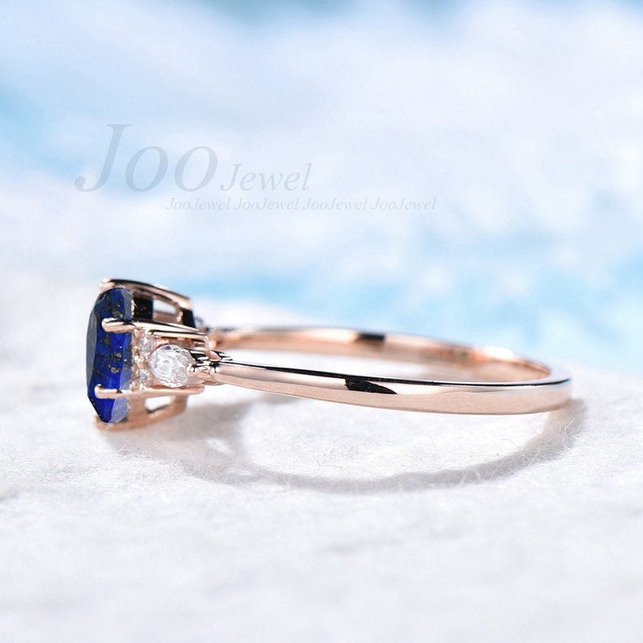 1ct Hexagon Cut Natural Blue Lapis Lazuli Engagement Ring Sterling Silver Lapis Gold Wedding Ring Blue Gemstone Lapis Jewelry Birthday Gifts