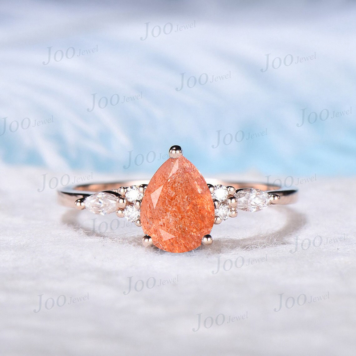 Nature Sunstone Ring Pear Sterling Silver Genuine Sunstone Engagement Ring Orange Stone Personalized Gift Vintage Dainty Ring for Girl Women