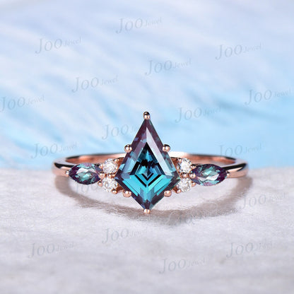 Hexagon Cut Alexandrite Engagement Rings Rose Gold Color-Change Alexandrite Wedding Ring Unique June Birthstone Birthday/Anniversary Gift