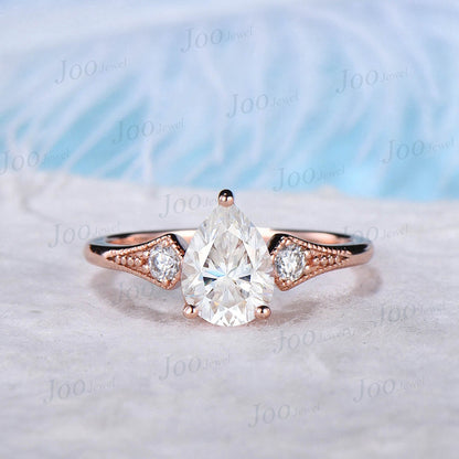 1.25ct Pear Shaped Moissanite Ring 10K/14K/18K Rose Gold Diamond Wedding Ring Milgrain Diamond Engagement Ring Solitaire Ring Promise Gift