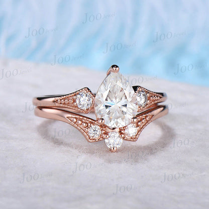 1.25ct Pear Shaped Moissanite Ring 10K/14K/18K Rose Gold Diamond Wedding Ring Milgrain Diamond Engagement Ring Solitaire Ring Promise Gift