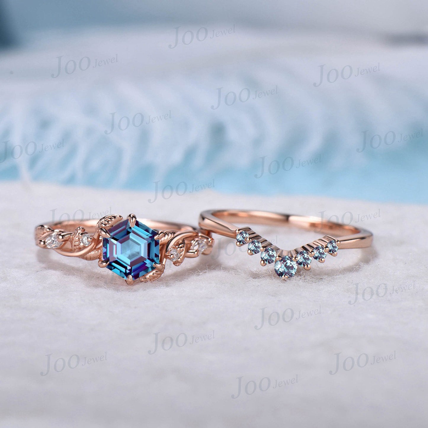 1ct Hexagon Cut Nature Inspired Alternative Alexandrite Engagement Ring Set Vine Branch Twig Moissanite Ring Unique Anniversary Bridal Ring