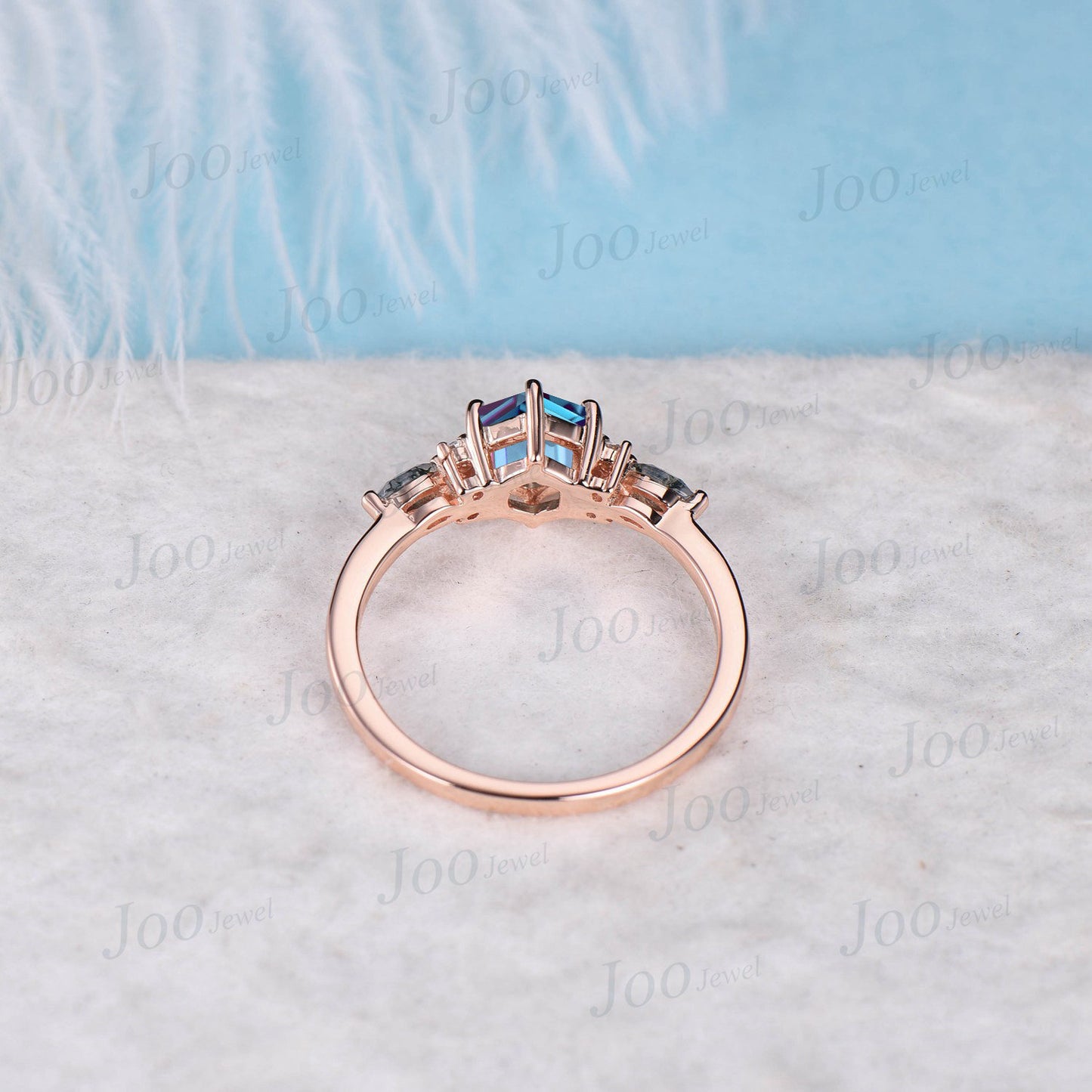 June Birthstone Wedding Ring 10K/14K/18K Rose Gold 1ct Hexagon Alexandrite Engagement Ring Moss Agate Green Gemstone Ring Anniversary Ring