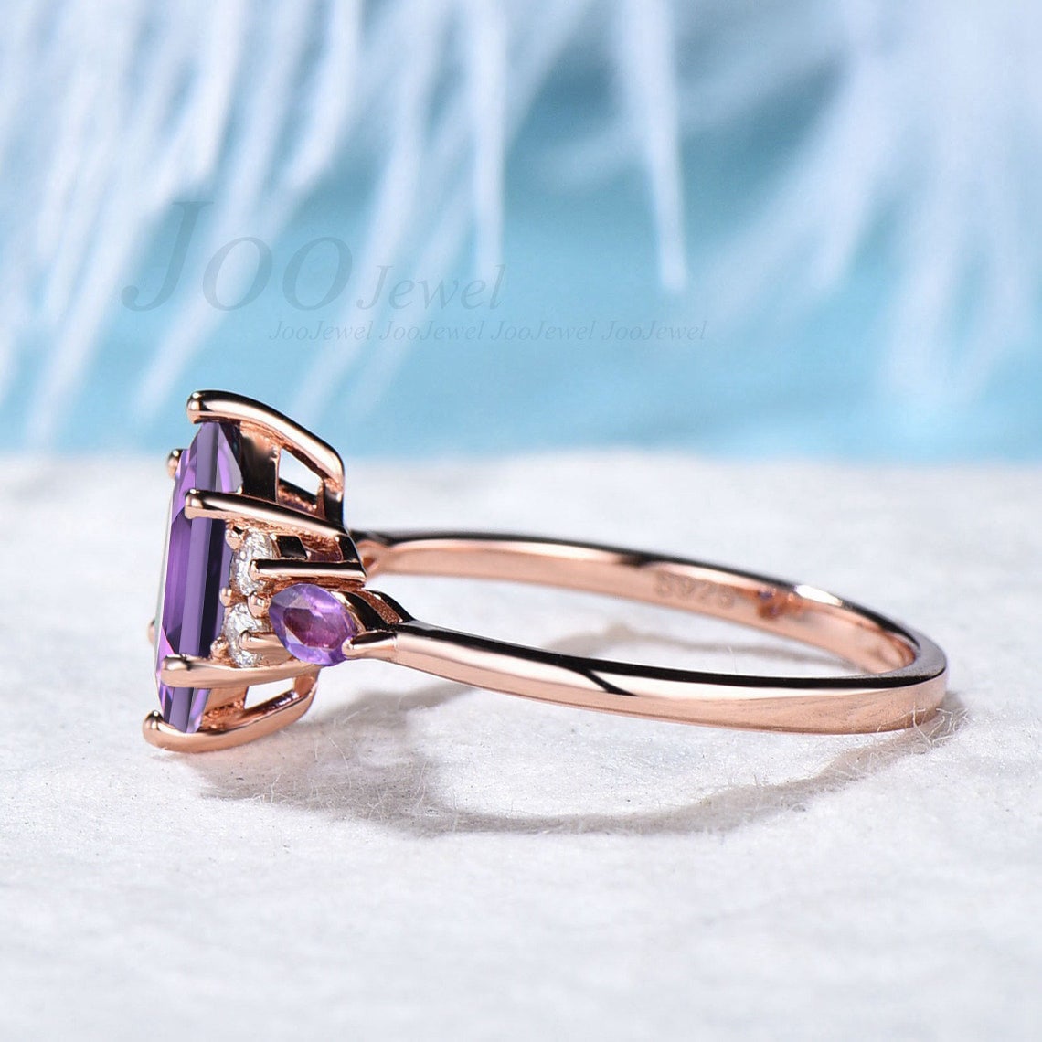 Hexagon Cut Natural Purple Amethyst Ring Unique Amethyst Engagement Ring Sterling Silver Crystal Bridal Wedding Ring Anniversary Gifts Women