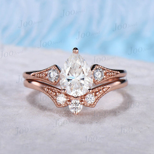 1.25ct Pear Shaped Moissanite Ring 10K/14K/18K Rose Gold Diamond Wedding Ring Milgrain Diamond Engagement Ring Solitaire Ring Promise Gift