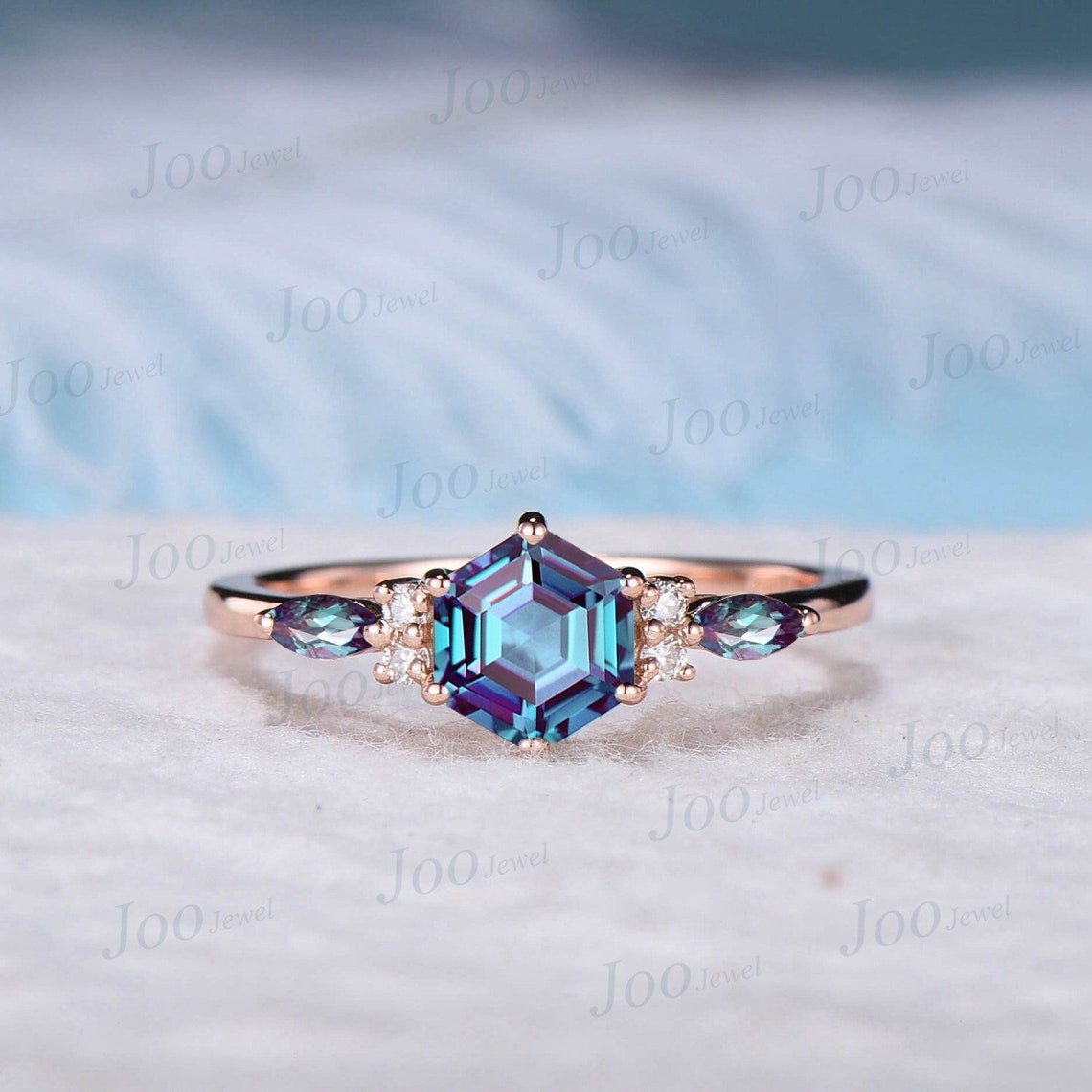 Hexagon Engagement Ring Alexandrite Ring Vintage Promise Ring Color Change Personalized Birthday Anniversary Gift Women June Birthstone Ring