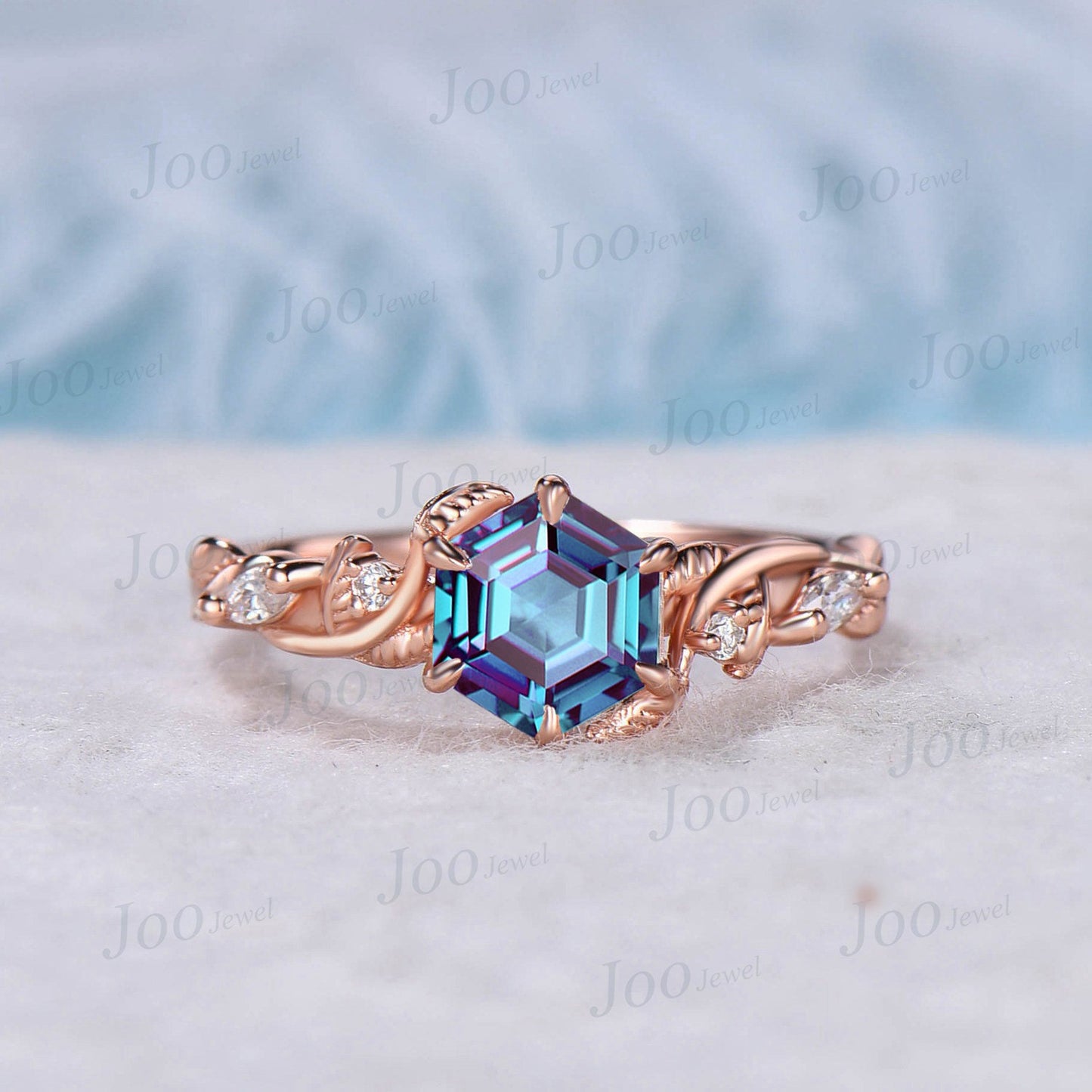 1ct Hexagon Cut Nature Inspired Alternative Alexandrite Engagement Ring Set Vine Branch Twig Moissanite Ring Unique Anniversary Bridal Ring