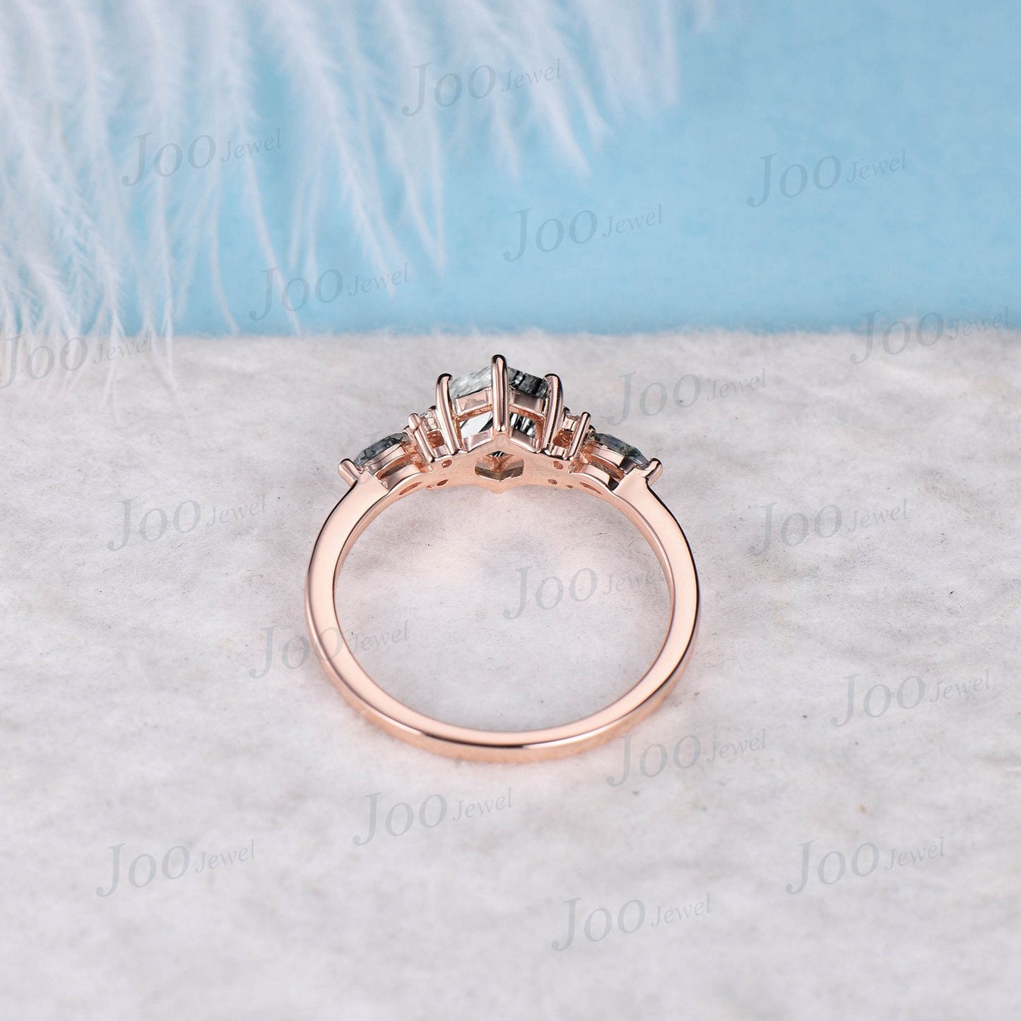 1ct Hexagon Cut Natural Black Rutilated Quartz Engagement Ring Vintage 10K Rose Gold Black Rutile Crystal Ring Unique Wedding/Birthday Gift