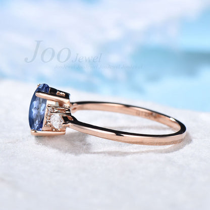 1.5ct Oval Cut Natural Tanzanite Engagement Ring 10K Rose Gold Genuine Natural Tanzanite December Birthstone Jewelry Promise/Wedding Ring