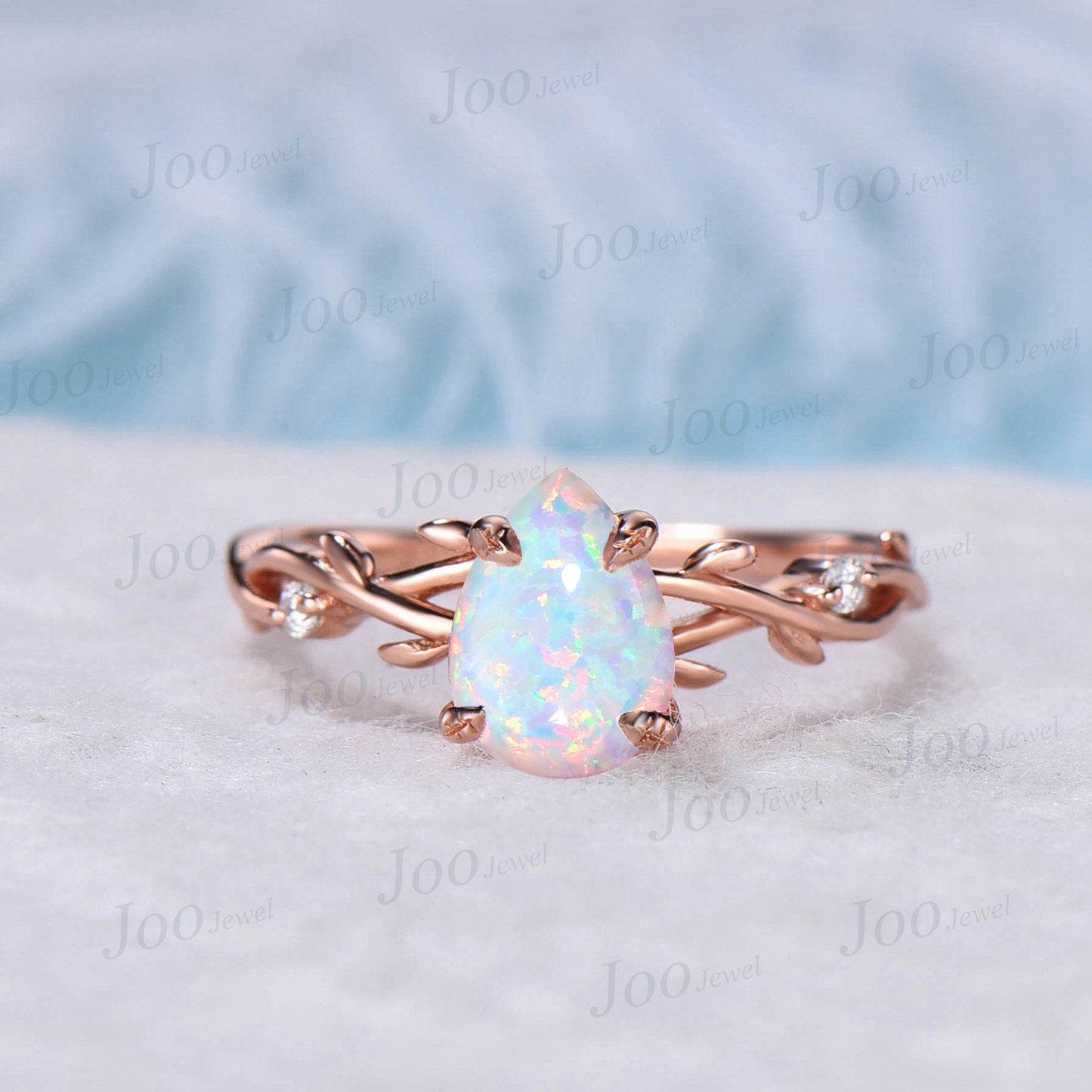 1.25ct Nature Inspired White Opal Ring 1.25ct Pear Shaped Opal Twig Engagement Ring Set Moissanite Branch Bridal Set October Birthstone Gift