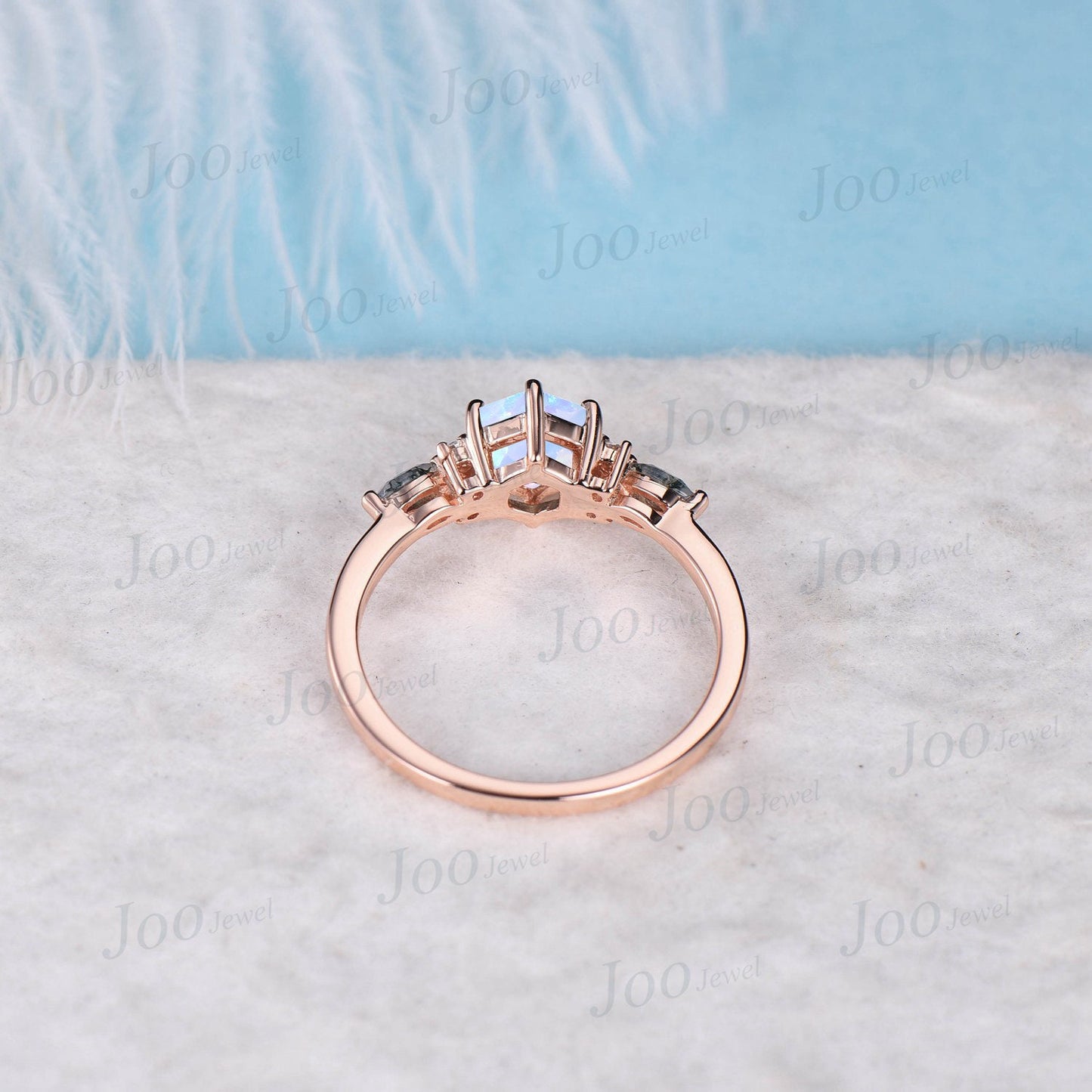 1ct Hexagon White Opal Engagement Rings Rose Gold Moissanite Opal Wedding Ring October Birthstone Jewelry Unique Birthday/Anniversary Gifts