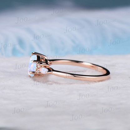 1ct Hexagon White Opal Engagement Rings Rose Gold Moissanite Opal Wedding Ring October Birthstone Jewelry Unique Birthday/Anniversary Gifts