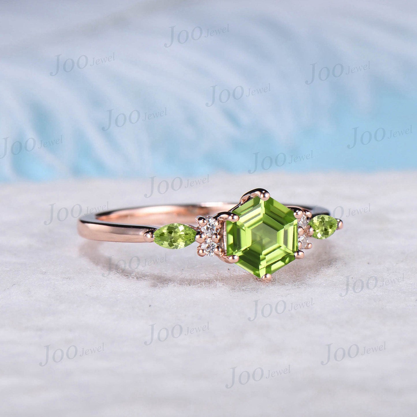 1ct Hexagon Natural Peridot Ring Green Engagement Rings Rose Gold Moissanite Peridot Wedding Ring August Birthstone Jewelry Birthday Gifts