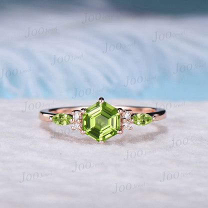 1ct Hexagon Natural Peridot Ring Green Engagement Rings Rose Gold Moissanite Peridot Wedding Ring August Birthstone Jewelry Birthday Gifts