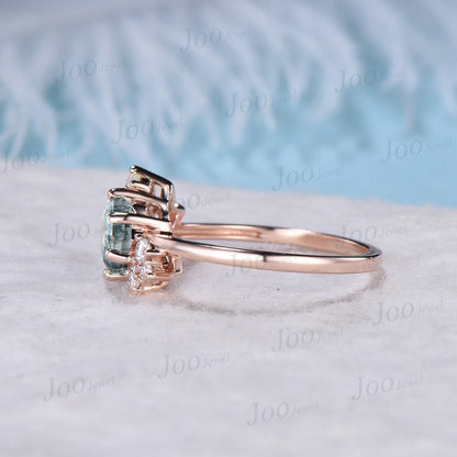 Hexagon Cluster Natural Green Moss Agate Engagement Ring 14k Rose Gold Moissanite White Opal Wedding Ring October Birthstone Birthday Gifts