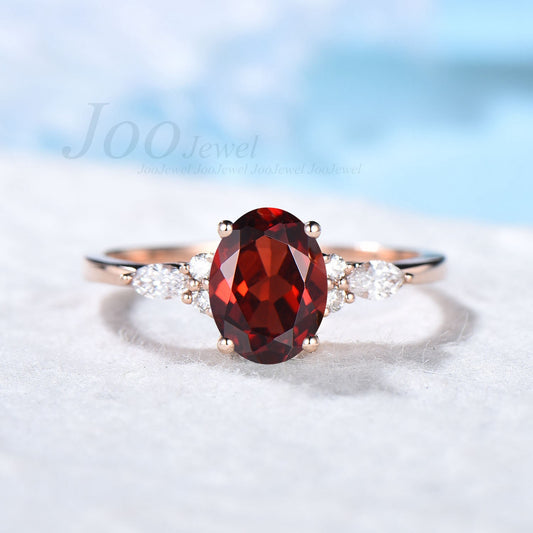 Vintage Oval Cut Natural Garnet Engagement Ring Sterling Silver 1.5ct Red Garnet Wedding Ring Anniversary Gifts January Birthstone Jewelry