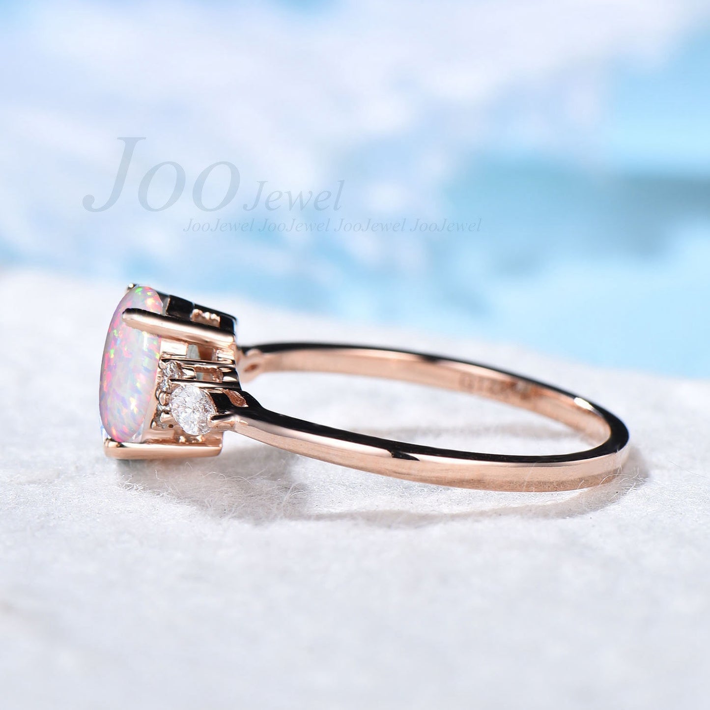 1.5ct Opal Engagement Ring Vintage Rose Gold Wedding Ring Sterling Silver Oval Opal Ring Unique October Birthstone Anniversary Birthday Gift