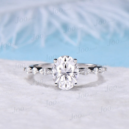 10K White Gold 2CT Half Eternity Oval Moissanite Engagement Ring Marquise Round Moissanite Wedding Ring Dainty Bridal Anniversary Ring Women