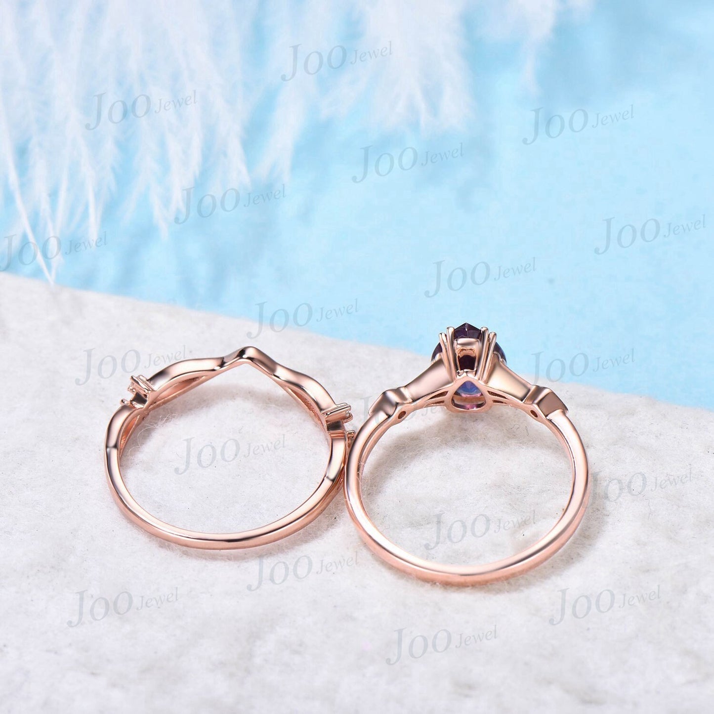 1.25ct Opal Engagement Ring Set Vintage Rose Gold Pear Shaped Opal Wedding Ring Unique October Birthstone Twig Vine Band Anniversary Gifts
