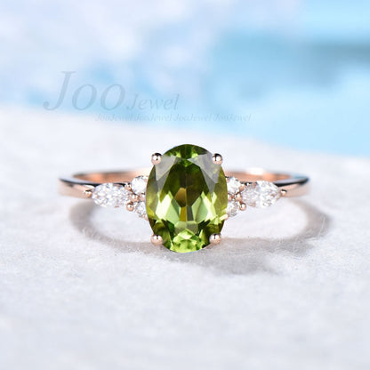 1.5ct Oval Natural Peridot Ring 10K Rose Gold Green Engagement Ring August Birthstone Wedding Ring Personalized Anniversary/Birthday Gifts