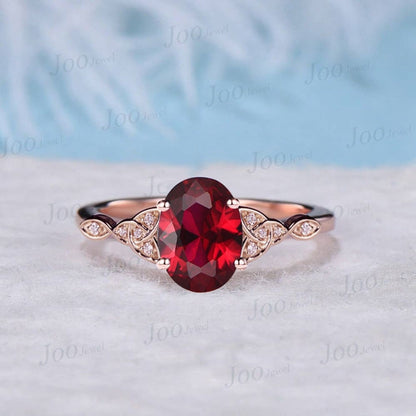 July Birthstone Engagement Ring 1.5ct Oval Cut Red Ruby Celtic Ring Triquetra Engagement Ring Red Ruby Wedding Ring Moissanite Irish Jewelry
