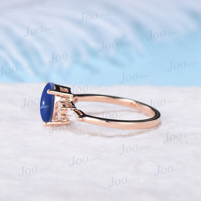 Oval Cut Star Sapphire Engagement Ring Sterling Silver 1.5ct Unique Blue Sapphire Cabochon Wedding Ring Blue Gemstone Jewelry Promise Gift