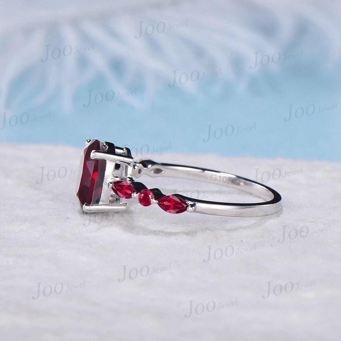 2ct Oval Cut Ruby Gemstone Jewelry 10K White Gold Half Eternity Red Ruby Engagement Rings Platinum Anniversary Ring July Birthstone Gifts
