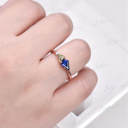 Unique September Birthstone Promise Ring Kite Shaped Blue Sapphire Engagement Rings Peridot Moissanite Three Stone Minimalist Wedding Ring