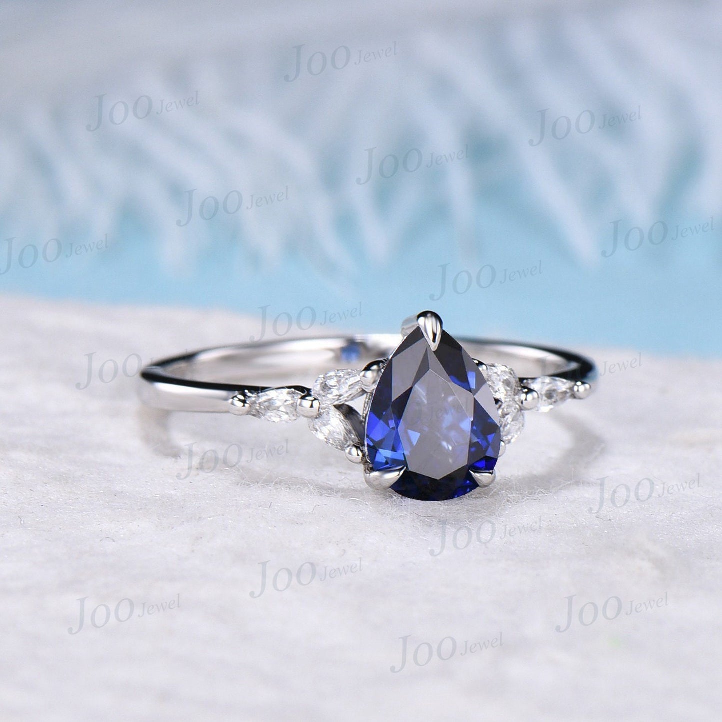 Sterling Silver Blue Sapphire Engagement Rings 1.25ct Vintage Blue Gemstone Teardrop Ring September Birthstone Birthday Anniversary Gift Her