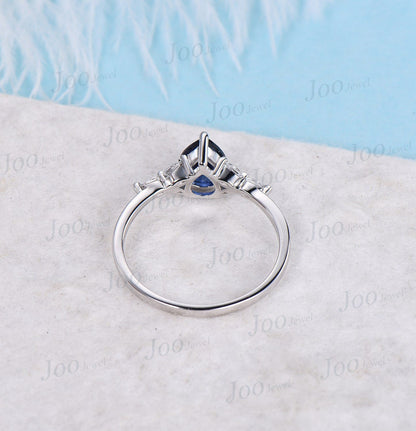 Sterling Silver Blue Sapphire Engagement Rings 1.25ct Vintage Blue Gemstone Teardrop Ring September Birthstone Birthday Anniversary Gift Her