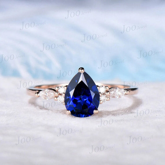 1.25ct Teardrop Blue Sapphire Promise Ring Sterling Silver Vintage Pear Blue Gemstone Ring September Birthstone Birthday Anniversary Gifts