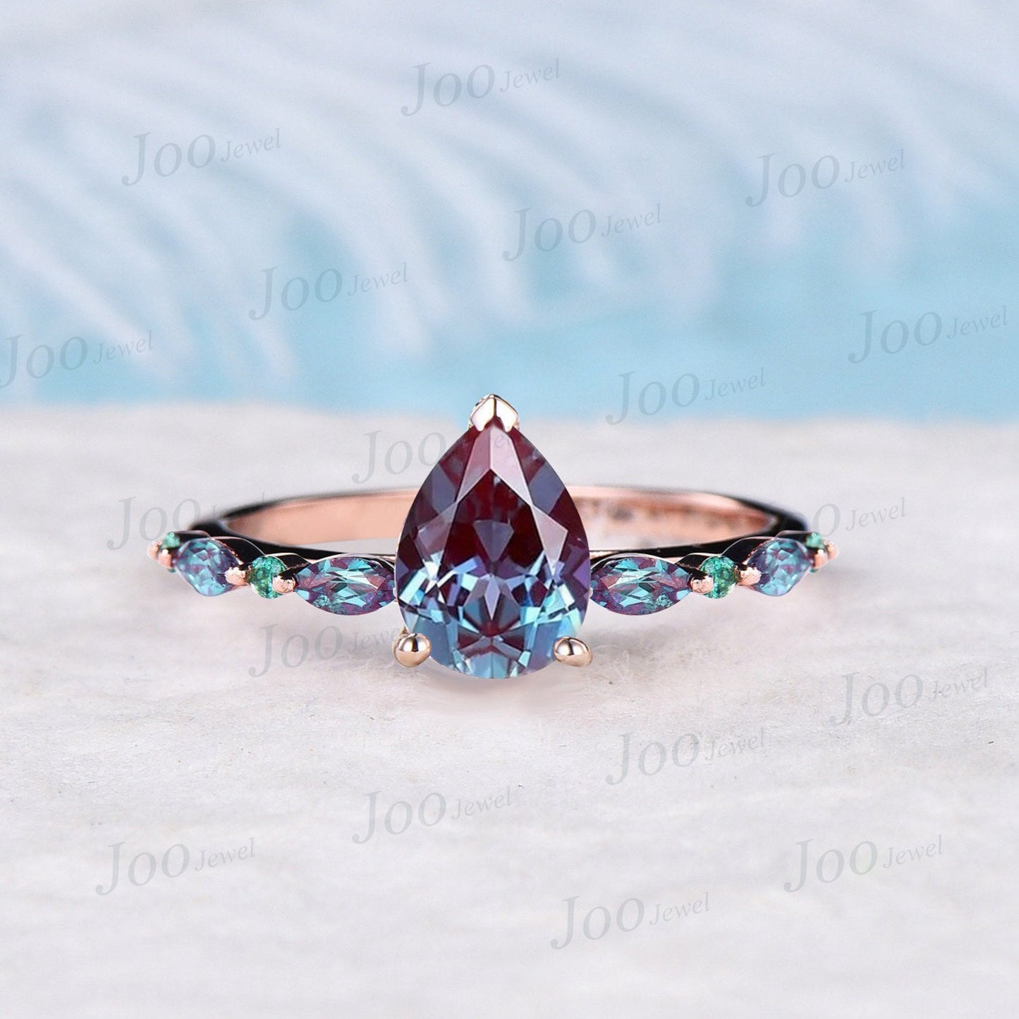 Unique Alexandrite Emerald Engagement Ring Half Eternity Vintage 1.25ct Pear Color-Change Alexandrite Ring June Birthstone Wedding Ring Gift