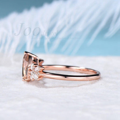Natural Pink Morganite Engagement Rings Rose Gold 1.25ct Pear Shaped Peach Morganite CZ Wedding Ring Unique Cluster Promise Ring for Women
