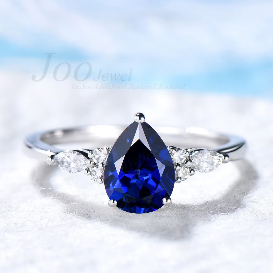 Vintage sapphire engagement ring set white gold ring set for women unique anniversary ring set marquise ring set blue stone ring jewelry